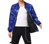 iksya Veste zippée à paillettes pour homme - Bomber léger et brillant - Costume métallique pour fête d'Halloween des années 70 et 80 (Color : Blue, Size : XL)
