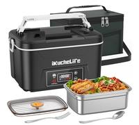 ikuchelife Gamelle Chauffante 100W Lunch Box Chauffante Electrique 1,2L avec Batterie Réservation et Réglage Température, Boite Repas Chauffante Inoxydable 5 Modes pour Bureau,Voiture,Cuisine