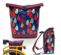 Ikuri Kombi Sacoche Vélo/Sac à Dos pour Porte-Bagage Sac De Velo en Tissu Vinyl Imprimé Impermeable, pour Femme - Design Peras Bleu