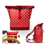 Ikuri Kombi Sacoche Vélo/Sac à Dos pour Porte-Bagage Sac De Velo en Toile Cirée Impermeable, pour Femme - Design Lunares Rouge