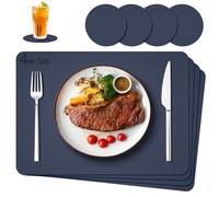 IKWOLETI Set de Table Réversible en Simili Cuir Végétalien - Résistant à l'eau, Facile à Nettoyer, Antidérapant, Protection Thermique jusqu'à 212°F (100°C), Idéal pour Cuisine et Bureau, Lot de 4