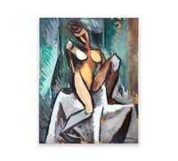 IKYE Pablo Picasso « Nu assis, 1962 » Reproduction sur toile. Impressions abstraites de Tableaux célèbres. Image d'art de mur de toile pour le décor à la maison. 80x112cm(31.4x44.1in) Sans cadre
