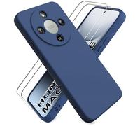 Ikziwreo Coque pour Honor Magic 8 Lite 5G, 2 Pièces Protecteur D'écran en Verre Trempé, Coque en Caoutchouc Antichoc, Housse Silicone Souple Ultra-Mince de Couleur Pure - Bleu Nuit