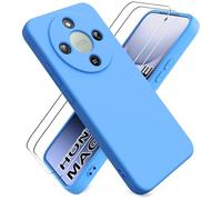 Ikziwreo Coque pour Honor Magic 8 Lite 5G, 2 Pièces Protecteur D'écran en Verre Trempé, Coque en Caoutchouc Antichoc, Housse Silicone Souple Ultra-Mince de Couleur Pure - Bleu Ciel