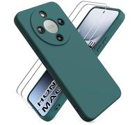 Ikziwreo Coque pour Honor Magic 8 Lite 5G, 2 Pièces Protecteur D'écran en Verre Trempé, Coque en Caoutchouc Antichoc, Housse Silicone Souple Ultra-Mince de Couleur Pure - Vert Nuit