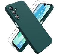 Ikziwreo Coque pour Samsung Galaxy A16 4G/5G, avec 2 Pièces Protecteur D'écran en Verre Trempé, Housse Silicone Souple Ultra-Mince de Couleur Pure, Coque en Caoutchouc Antichoc - Vert Nuit