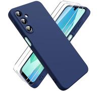 Ikziwreo Coque pour Samsung Galaxy A16 4G/5G, avec 2 Pièces Protecteur D'écran en Verre Trempé, Housse Silicone Souple Ultra-Mince de Couleur Pure, Coque en Caoutchouc Antichoc - Bleu Nuit
