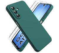 Ikziwreo Coque pour Samsung Galaxy A17 4G/5G, 2 Pièces Protecteur D'écran en Verre Trempé, Coque en Caoutchouc Antichoc, Housse Silicone Souple Ultra-Mince de Couleur Pure - Vert Nuit