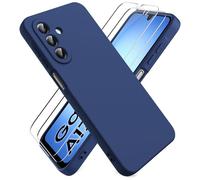 Ikziwreo Coque pour Samsung Galaxy A17 4G/5G, 2 Pièces Protecteur D'écran en Verre Trempé, Coque en Caoutchouc Antichoc, Housse Silicone Souple Ultra-Mince de Couleur Pure - Bleu Nuit