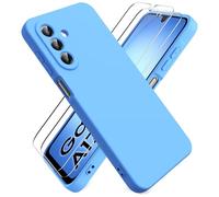 Ikziwreo Coque pour Samsung Galaxy A17 4G/5G, 2 Pièces Protecteur D'écran en Verre Trempé, Coque en Caoutchouc Antichoc, Housse Silicone Souple Ultra-Mince de Couleur Pure - Bleu Ciel