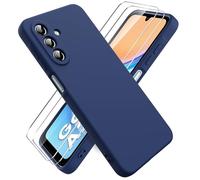 Ikziwreo Coque pour Samsung Galaxy A26 5G, avec 2 Pièces Protecteur D'écran en Verre Trempé, Housse Silicone Souple Ultra-Mince de Couleur Pure, Coque en Caoutchouc Antichoc - Bleu Nuit