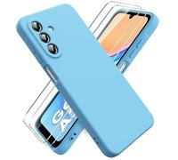Ikziwreo Coque pour Samsung Galaxy A26 5G, avec 2 Pièces Protecteur D'écran en Verre Trempé, Housse Silicone Souple Ultra-Mince de Couleur Pure, Coque en Caoutchouc Antichoc - Bleu Ciel
