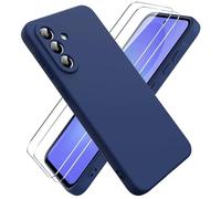 Ikziwreo Coque pour Samsung Galaxy A36 5G, avec 2 Pièces Protecteur D'écran en Verre Trempé, Housse Silicone Souple Ultra-Mince de Couleur Pure, Coque en Caoutchouc Antichoc - Bleu Nuit