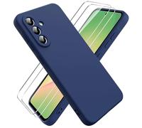 Ikziwreo Coque pour Samsung Galaxy A56 5G, avec 2 Pièces Protecteur D'écran en Verre Trempé, Housse Silicone Souple Ultra-Mince de Couleur Pure, Coque en Caoutchouc Antichoc - Bleu Nuit