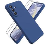 Ikziwreo Coque pour Samsung Galaxy A57 5G, 2 Pièces Protecteur D'écran en Verre Trempé, Coque en Caoutchouc Antichoc, Housse Silicone Souple Ultra-Mince de Couleur Pure - Bleu Nuit