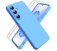 Ikziwreo Coque pour Samsung Galaxy S25 FE 5G, avec 2 Pièces Protecteur D'écran en Verre Trempé, Souple Étuis en Caoutchouc Housse Antichoc Protection Bumper Coque Samsung S25 FE - Bleu Ciel