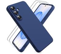 Ikziwreo Coque pour Samsung Galaxy S25 FE 5G, avec 2 Pièces Protecteur D'écran en Verre Trempé, Souple Étuis en Caoutchouc Housse Antichoc Protection Bumper Coque Samsung S25 FE - Bleu Nuit