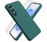 Ikziwreo Coque pour Samsung Galaxy S25 FE 5G, avec 2 Pièces Protecteur D'écran en Verre Trempé, Souple Étuis en Caoutchouc Housse Antichoc Protection Bumper Coque Samsung S25 FE - Vert Nuit