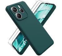 Ikziwreo Coque pour Xiaomi Redmi Note 14 5G, avec 2 Pièces Protecteur D'écran en Verre Trempé, Housse Silicone Souple Ultra-Mince de Couleur Pure, Coque en Caoutchouc Antichoc - Vert Nuit