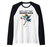 Il a ce coup de pied divin - Funny Jesus Soccer Manche Raglan