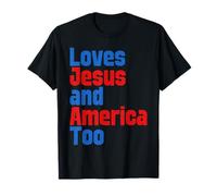 Il Aime Jésus et l'Amérique est Un chrétien trop Patriote T-Shirt