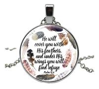 Il couvrira vos plumes et ses ailes, et vous trouverez des poèmes de refuge pour homme et femme portant un collier pendentif., Verre
