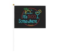 Il est 17 heures quelque part Drapeau à main double face 5,5 x 8,2 pouces Drapeau à main