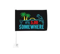 Il est 5 h 00 quelque part sur une plage tropicale - Décoration de fenêtre avec clip pour drapeau de voiture, protection solaire, bannière double face 12 x 18 pouces pour camion