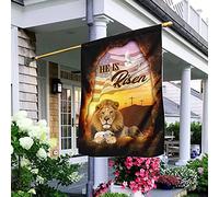Il Est Jésus-Christ Ressuscité Lion Et Agneau Jardin Signe Coupe-Vent Et Étancheune Drapeau De Décoration Drôle Drapeaux De Pirate Décoration Pour Porche Maison Patio S