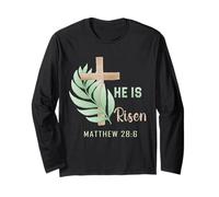 Il est ressuscité Matthieu 28:6 Pâques chrétienne Florale Manche Longue