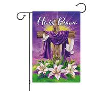 Il Est Ressuscité. Pâques. Christianisme. Religieux. Croix De Pâques. Lys. Colombe Blanche. Drapeaux De Jardin 30X45Cm Bannière Double Face Durable Drapeau De Cour Pour Vacances Clubs Ferme