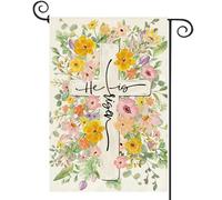 Il Est Ressuscité Pâques Pâques Religieux Lys Tulipe Papillon Croix Christianisme Drapeau De Cour 30X45Cm Bannière Résistant Double Face Drapeau Pour Vacances Clubs Intérieure