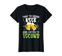 Il est Temps de Boire de la bière et d'écouter Un DJ Techno alcoolique T-Shirt Graphique avec Valeur, Femme, Noir, XS