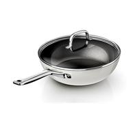Il Existe des woks en Titane, des poêles antiadhésives Non revêtues, des woks ménagers, des poêles en Titane à Fond Plat et des casseroles de Cuisine (Couleur : Argent, Taille : 32