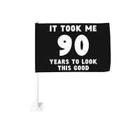 Il m'a fallu 90 ans pour avoir l'air aussi bien Drapeau de voiture drôle pour 90e anniversaire 12x18 Drapeaux de voiture Décoration de fenêtre de voiture, drapeaux de fenêtre de voiture imperméables C