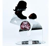 Il Macchia Porte-échographie femme enceinte Cadre photo Neo Maman enceinte en plexiglas Argent miroir avec gravure en attente de toi et de coeurs avec couple de parents