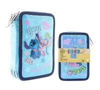 il megastore dei giocattoli e Giochiamo Trousse complète triple 3 compartiments 2025-2026 - Trousse triple compartiment avec 3 fermetures éclair, Stitch & Angel Glitter Sparkle, Trousse à 3 fermetures