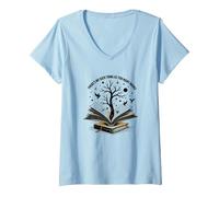 Il n'y a Pas trop de Livres pour Lire de l'art T-Shirt avec Col en V, Femme, Bleu Céleste, XL