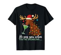 Il Vous voit Quand Vous Buvez Un Cocktail de Noël T-Shirt