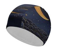 Il y a des bonnets de bain étoiles et lune pour adultes femmes et hommes, chapeau de piscine léger et extensible, bonnets de bain pour piscine, plage, natation, surf, protection des cheveux et