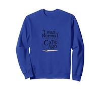 Il y a Trois Chats, j'étais Un Amoureux Amusant des Animaux Sweatshirt, Unisexe pour Adultes, Bleu Royal, M