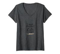 Il y a Trois Chats, j'étais Un Amoureux Amusant des Animaux T-Shirt avec Col en V, Femme, Chiné Foncé, S