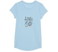 Il y a Trois Chats, j'étais Un Amoureux Amusant des Animaux T-Shirt, Fille, Bleu Céleste, L