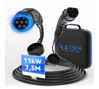 iLa Tech Câble de Recharge Voiture Electrique 11kW, Câble Type 2 16A/ 7,5 Mètres/Triphasé avec Sac de Rangement, Type 2 vers Type 2, Câble T2 Compatible avec Model 3/S/X/Y i3 ID.3 ID.4 E-Tron