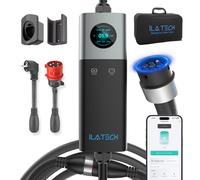 iLa Tech Mobile Wallbox 22kW WiFi Triphasé, EV Chargeur Type 2 32A avec Câble T2 5 Mètres, Borne de Recharge Voiture Electrique IP66, Taille de Courant Réglable avec EU Schuko 16A/CEE 32A Rouge