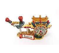 ILAB Chariot sicilien en céramique sicilienne de caltagirone réalisé et décoré à la main par des ceramistes de caltagirone, bibelots en céramique, céramique sicilienne art orange