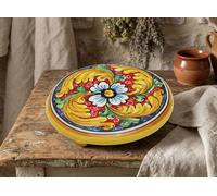 ILAB Dessous de plat en céramique décoré à la main par des ceramisti siciliens de Santo Stefano de Camastra fleur rouge art 19