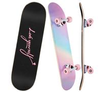ILAHUI Skateboard Ado Fille Enfant Adulte débutants- 7 Couches en Bois d'Erable Plateau 80 x 20cm Apporter Sac Skateboard - Poudre Arc-en-Ciel