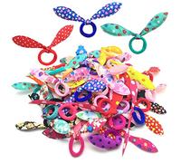 ILamourCar 100 Pièces Elastique Cheveux Fille, Lapin Oreille Cheveux de Corde Élastique Oreilles de Lapin Bande pour Bébé, Liens de Cheveux Élastiques Mini Chouchous Coloré pour Enfants
