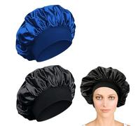 iLamvie 2 Paires Bonnet Satin Cheveux Nuit,Bonnet De Nuit Satin,Bonnet Soie Cheveux Nuit Bonnet Cheveux Nuit pour Femmes Cheveux Longs Cheveux Bouclés(Noir+Bleu)